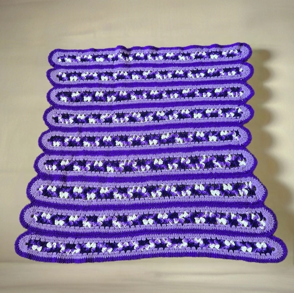 Louise Edwards Other - Vintage Handmade Crocheted Baby Blanket Purples-White Unisex 45 X 42 Crib Carry